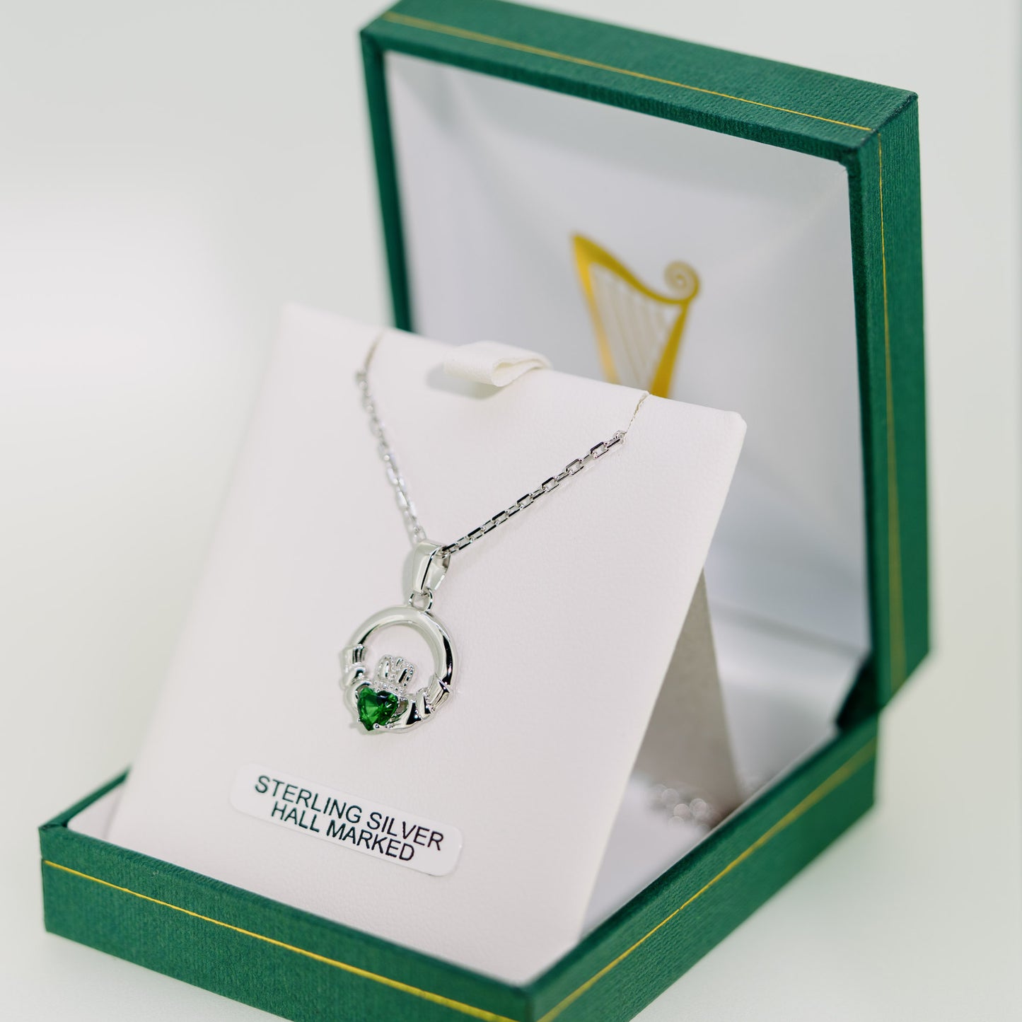 Silver Claddagh Necklace with Agate