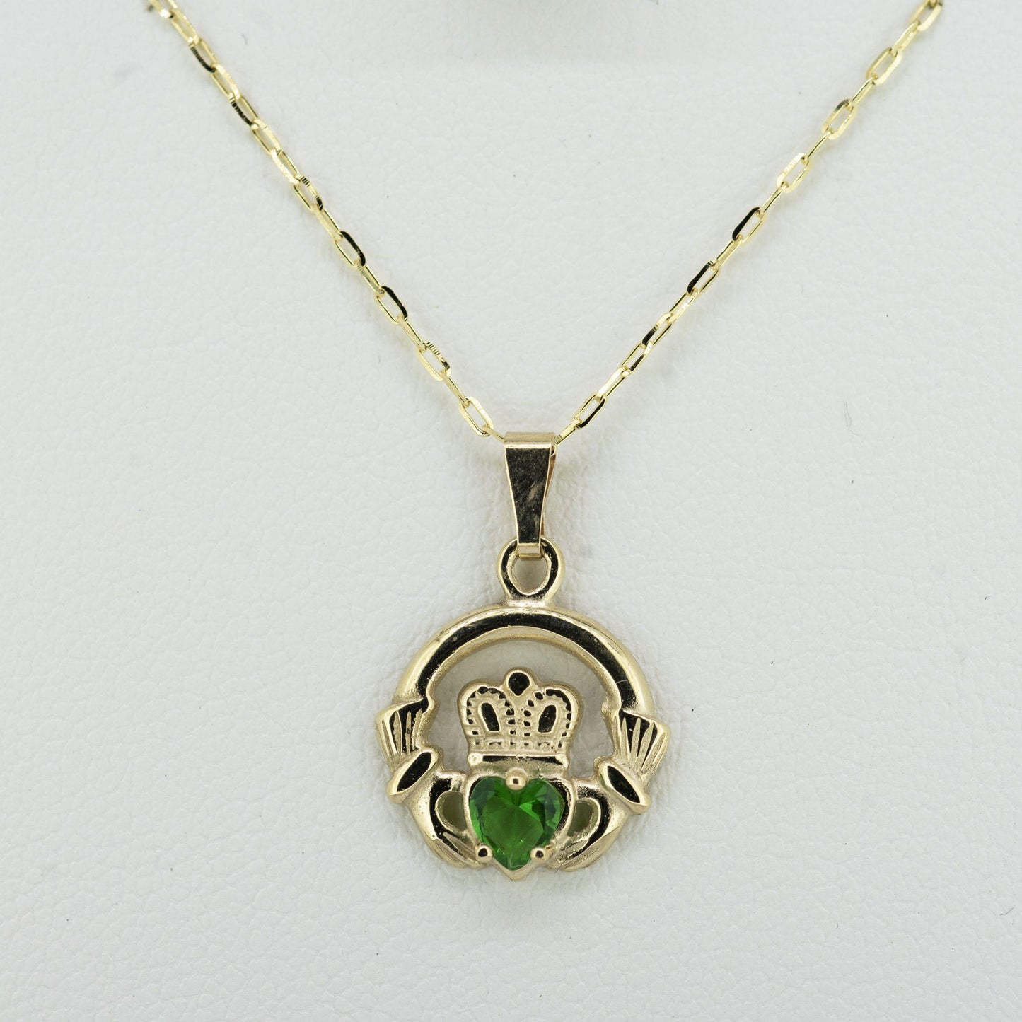 9ct Gold Claddagh Necklace with Agate — authentic Irish Claddagh necklace handcrafted in Galway, Ireland