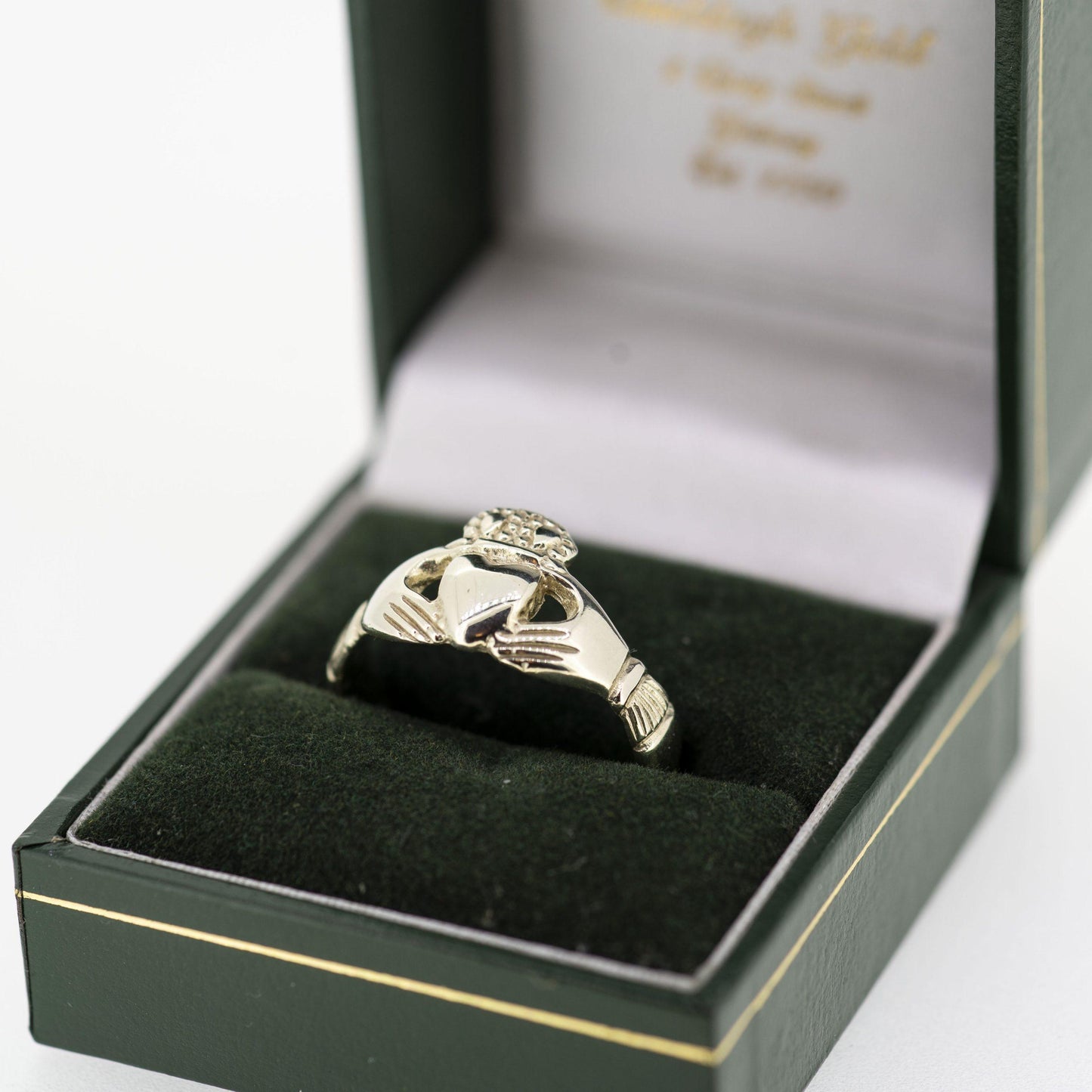 9ct White Gold 100 Year Claddagh Ring — authentic Irish Claddagh ring handcrafted in Galway, Ireland