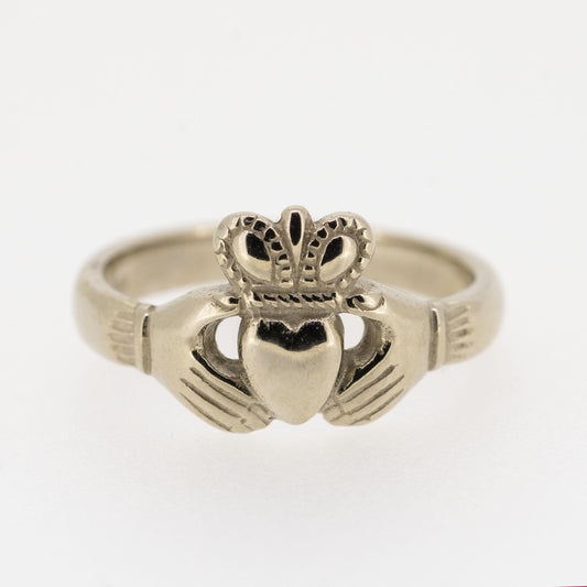 LADIES 14CT WHITE GOLD CLADDAGH RING