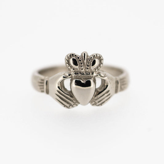 LADIES 18CT WHITE GOLD CLADDAGH RING