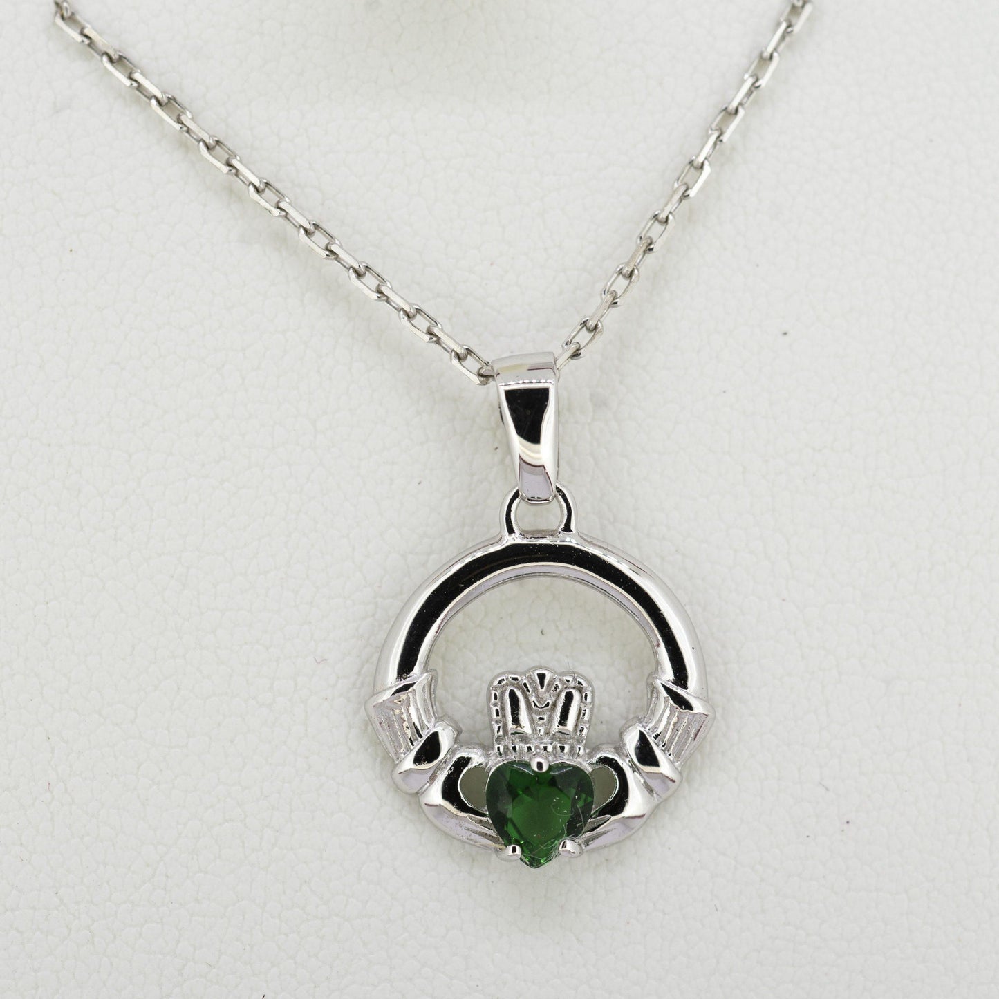 Silver Claddagh Necklace with Agate