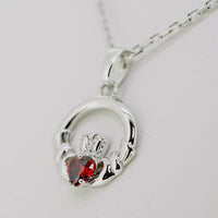 Silver Claddagh Necklace with Garnet
