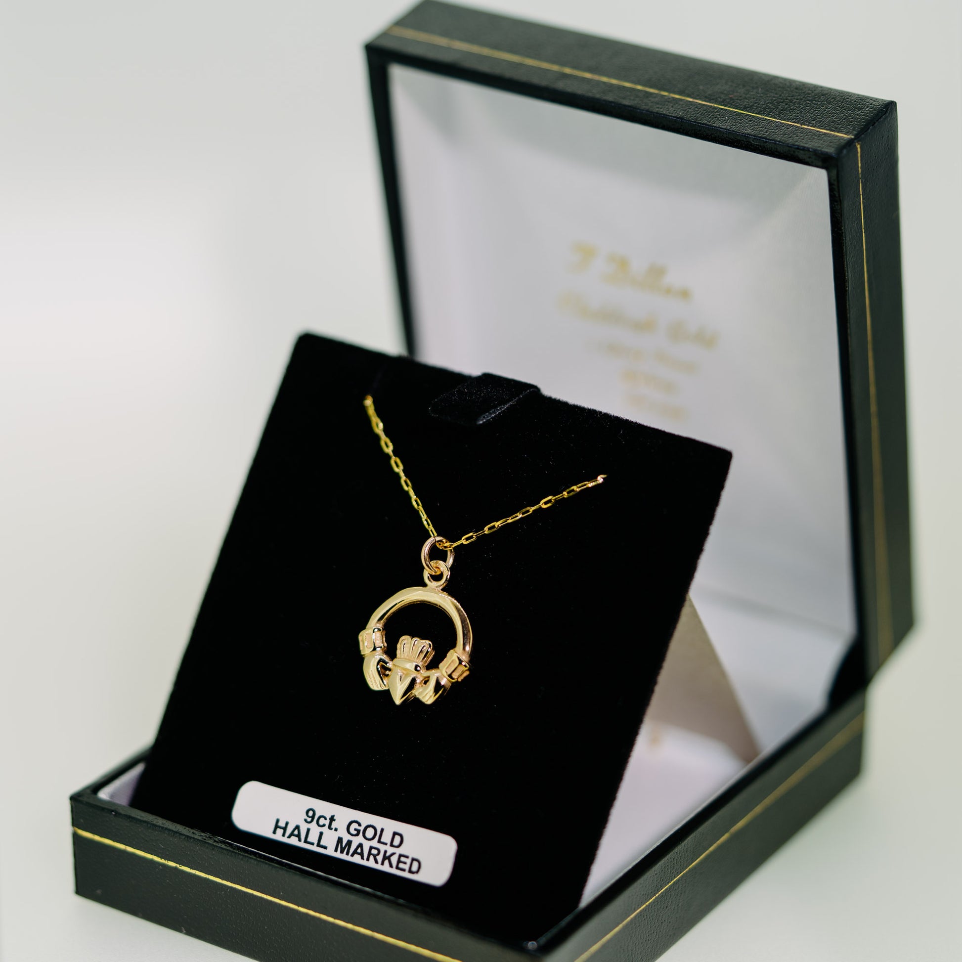9ct Yellow Gold Double Sided Claddagh Necklace — authentic Irish Claddagh necklace handcrafted in Galway, Ireland