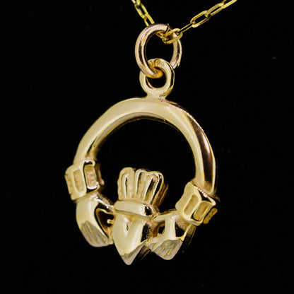 9ct Yellow Gold Double Sided Claddagh Necklace — authentic Irish Claddagh necklace handcrafted in Galway, Ireland