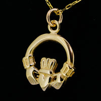 9ct Yellow Gold Double Sided Claddagh Necklace — authentic Irish Claddagh necklace handcrafted in Galway, Ireland