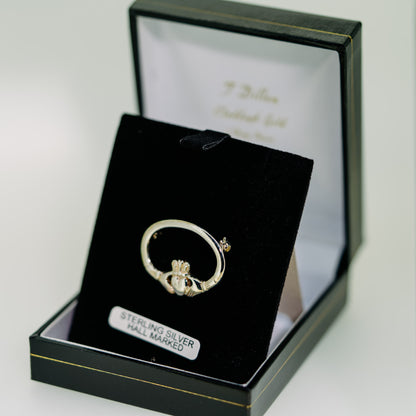 Silver Claddagh Broach — authentic Irish Claddagh brooch handcrafted in Galway, Ireland