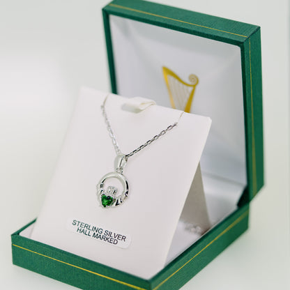 Silver Claddagh Necklace with Agate — authentic Irish Claddagh necklace handcrafted in Galway, Ireland