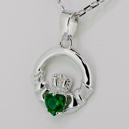 Silver Claddagh Necklace with Agate — authentic Irish Claddagh necklace handcrafted in Galway, Ireland