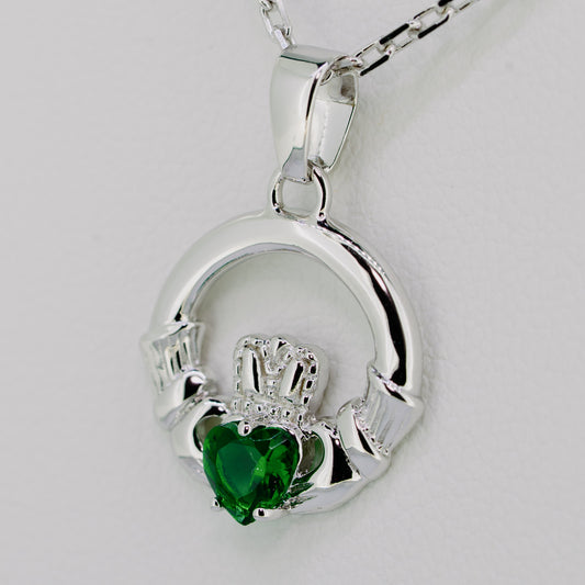Silver Claddagh Necklace with Agate — authentic Irish Claddagh necklace handcrafted in Galway, Ireland