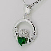 Silver Claddagh Necklace with Agate — authentic Irish Claddagh necklace handcrafted in Galway, Ireland