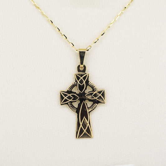 9ct Gold Celtic Cross Necklace — authentic Irish necklace handcrafted in Galway, Ireland