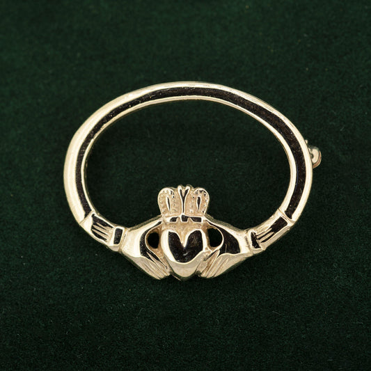 9ct Gold Claddagh Broach — authentic Irish Claddagh brooch handcrafted in Galway, Ireland