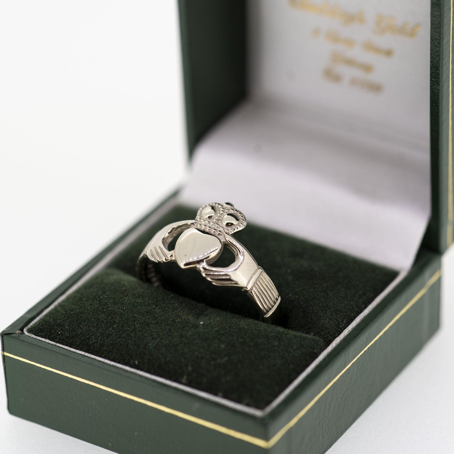 Gents 14ct White Gold Claddagh Ring — authentic Irish Claddagh ring handcrafted in Galway, Ireland