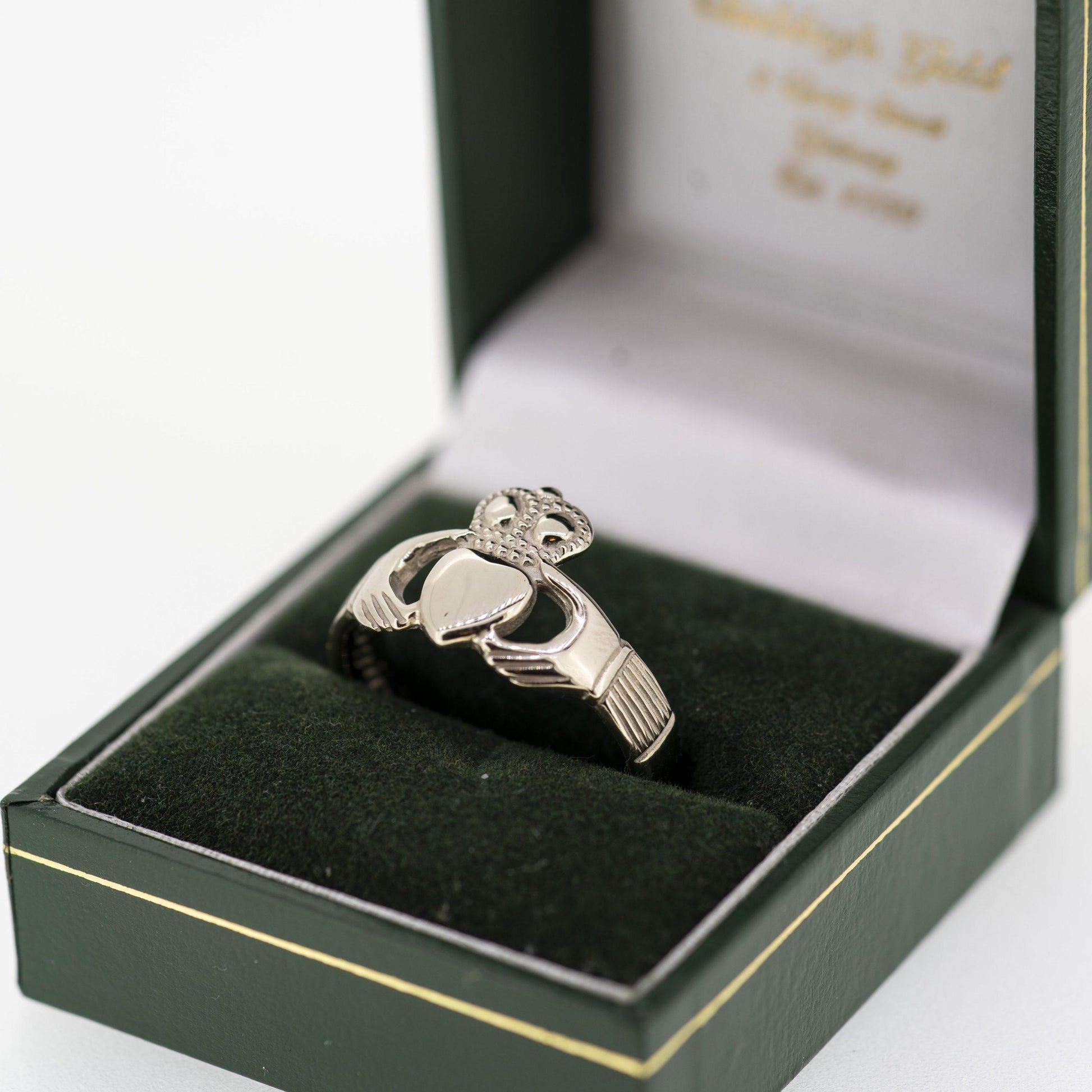 Gents 14ct White Gold Claddagh Ring — authentic Irish Claddagh ring handcrafted in Galway, Ireland