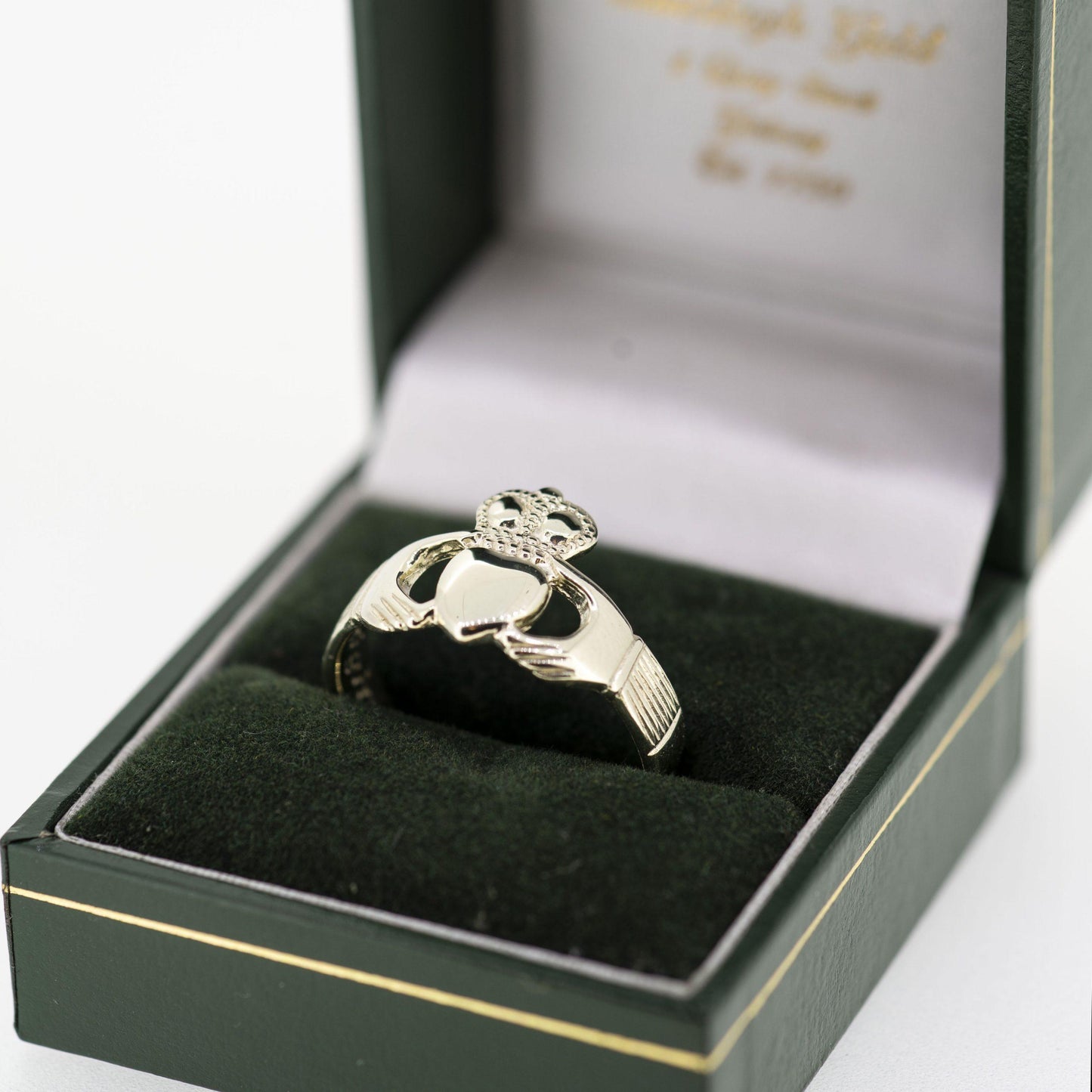 Gents 9ct White Gold Claddagh Ring — authentic Irish Claddagh ring handcrafted in Galway, Ireland