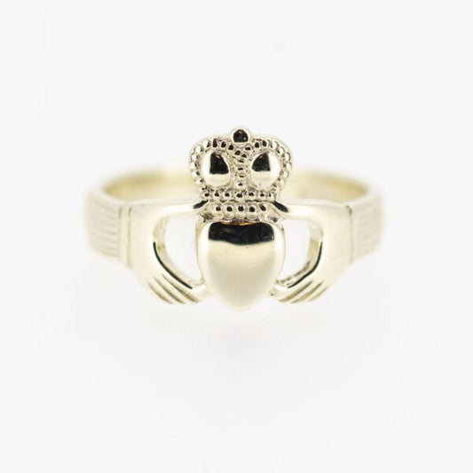 Gents 9ct White Gold Claddagh Ring — authentic Irish Claddagh ring handcrafted in Galway, Ireland
