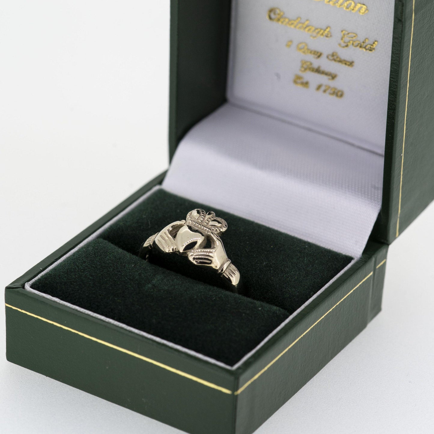 Ladies 14ct White Gold Claddagh Ring — authentic Irish Claddagh ring handcrafted in Galway, Ireland
