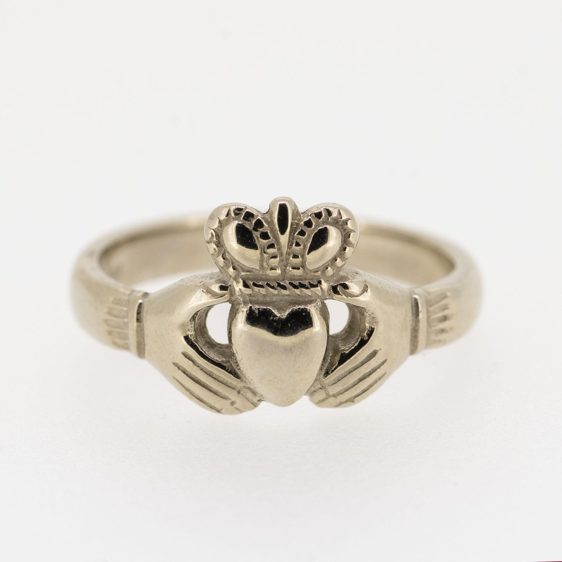 Ladies 14ct White Gold Claddagh Ring — authentic Irish Claddagh ring handcrafted in Galway, Ireland