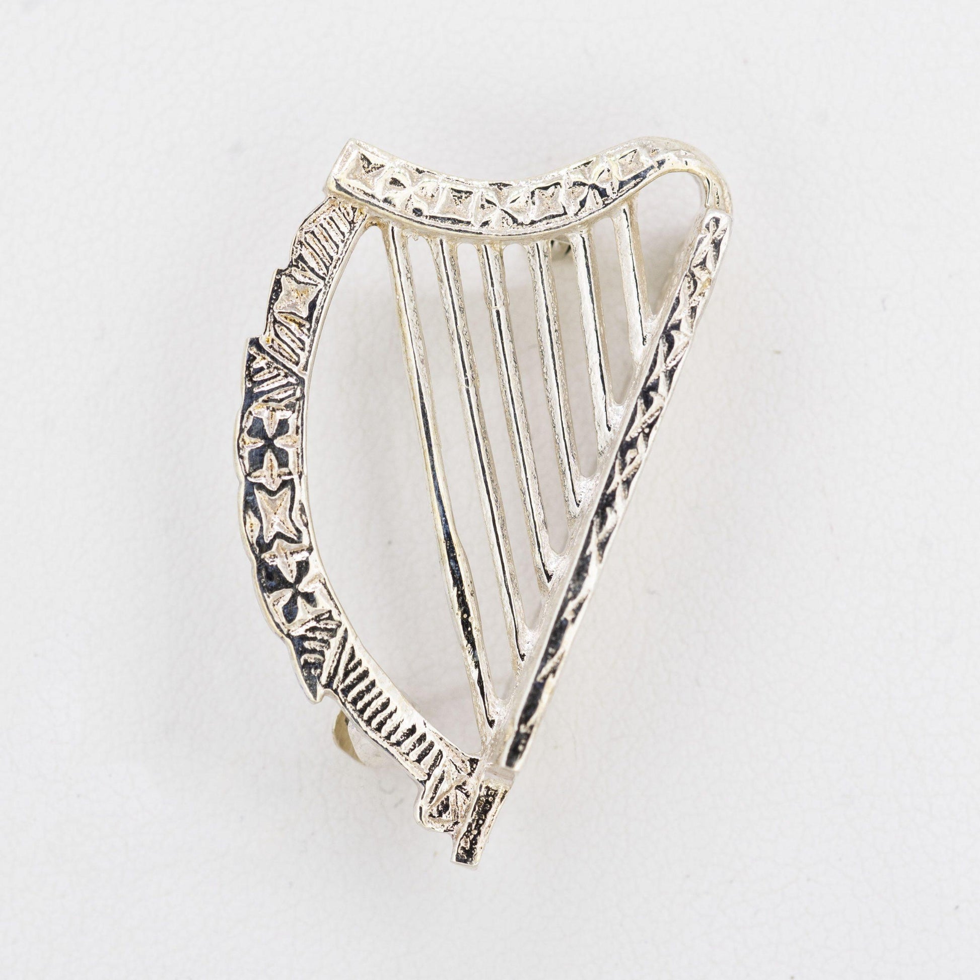 Silver Harp Broach — authentic Irish brooch handcrafted in Galway, Ireland