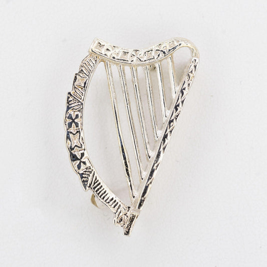 Silver Harp Broach — authentic Irish brooch handcrafted in Galway, Ireland